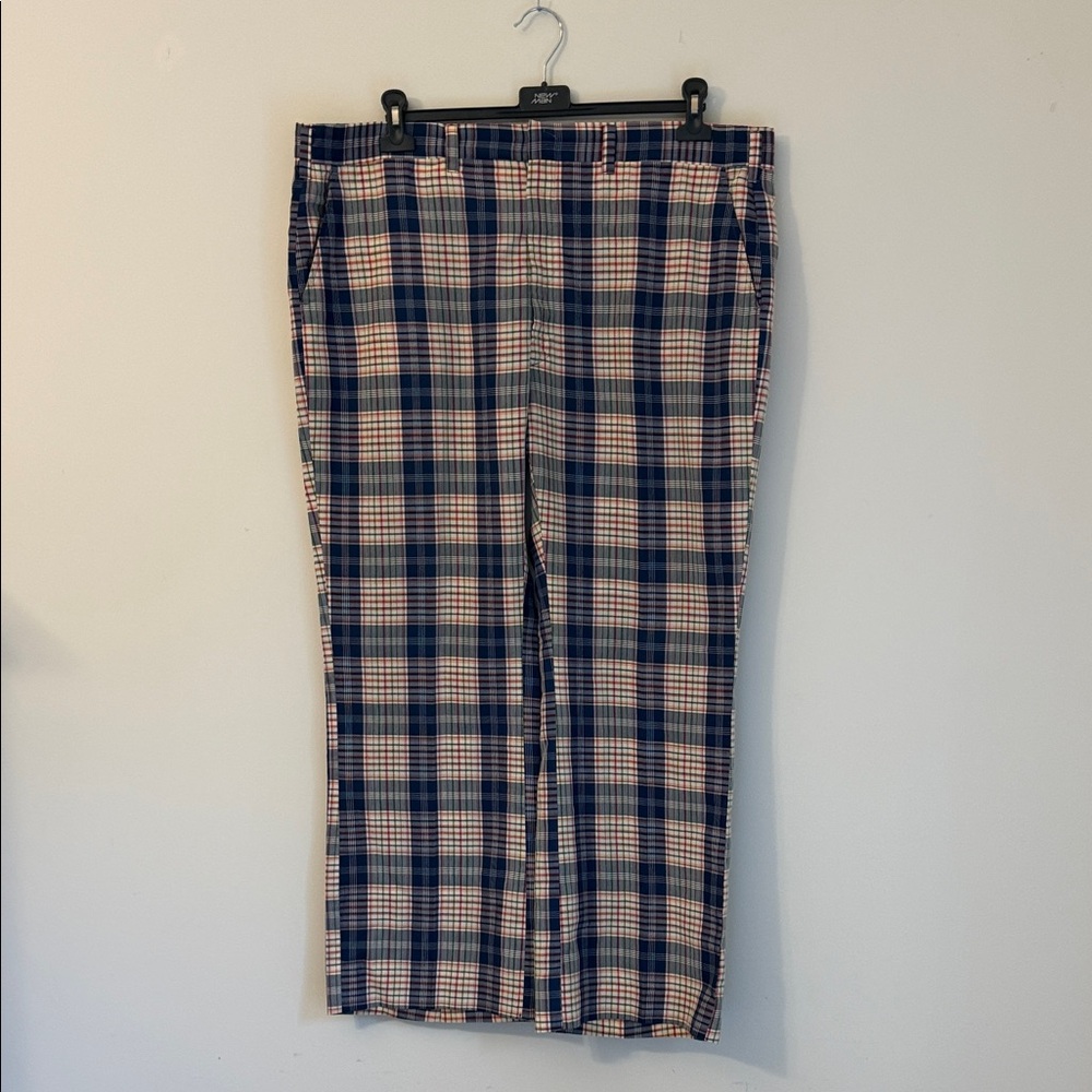 Retro Haggar Men's Blue and White Plaid Pants Size 42 Cotton Blend